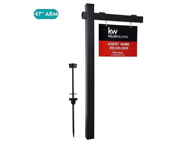Vinyl PVC 6Feet Black Real Estate Sign Post with Flat Cap Realtor Yard Sign Post for Open House and Home for Sale 47quot Arm Holds Up to 36quot