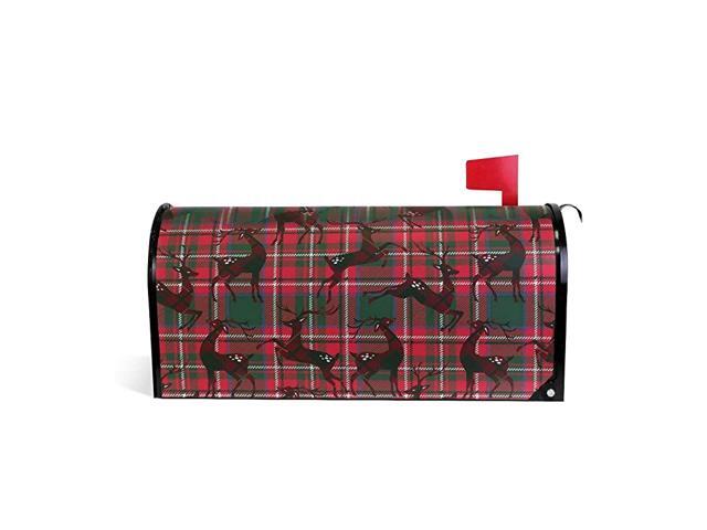 Christmas Magnetic Mailbox Cover Plaid Deer Mailbox Wrap Home Decorative for Large Size 255L x 208W