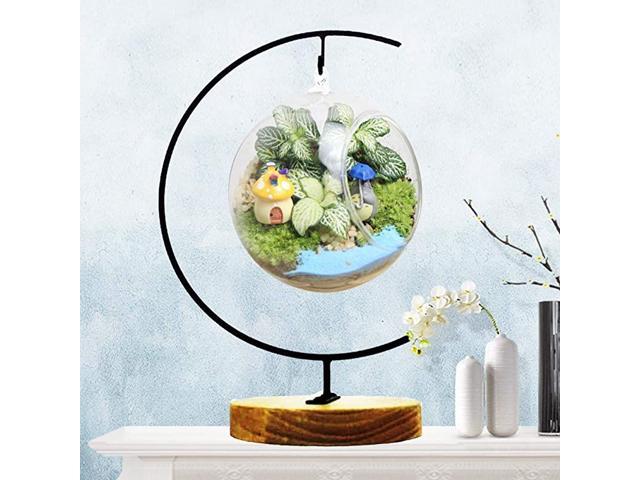Display Stand Flower Plant Pot Stand Holder Iron Pothook Stand for Hanging Glass Terrarium Wood