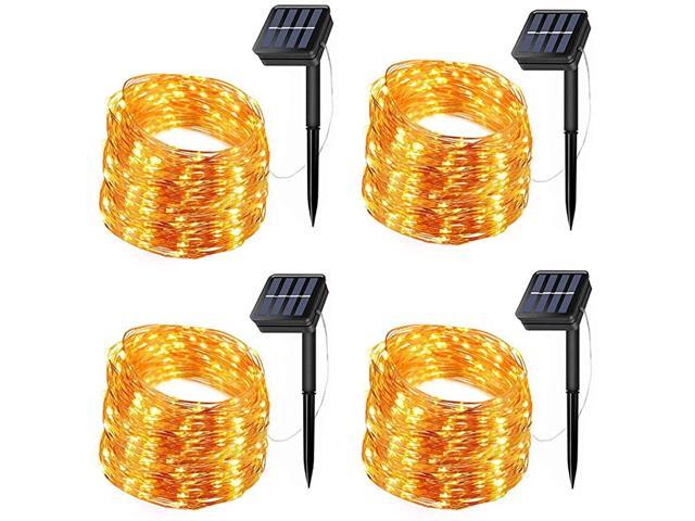 Solar Fairy Lights 4 Pack 200 LED Solar String Lights 66 Feet 8 Modes Copper Wire Lights Waterproof Outdoor Twinkle Lights for Garden Patio Yard