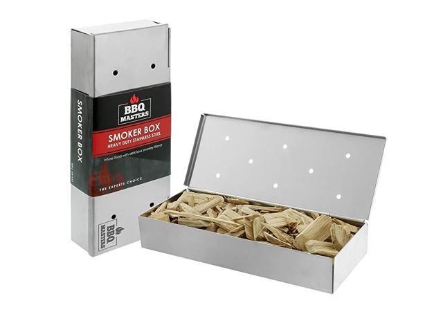 BBQ Masters Smoker Box to Add Smokey Flavors to Barbecue Meats Stainless Steel Wood Chip Smoking Box with Hinged Lid Grilling Accessory for Gas or