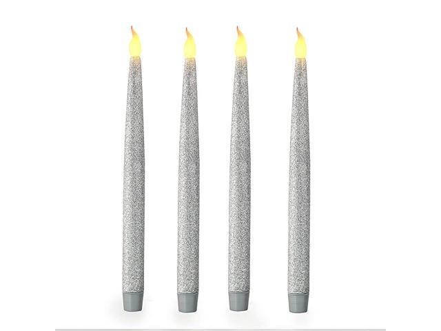 Silver LED Taper Candles Window Candles Candle Lights Long Candles Battery Powered Candles Electric Candles Window Lights with 6 Hour Timer
