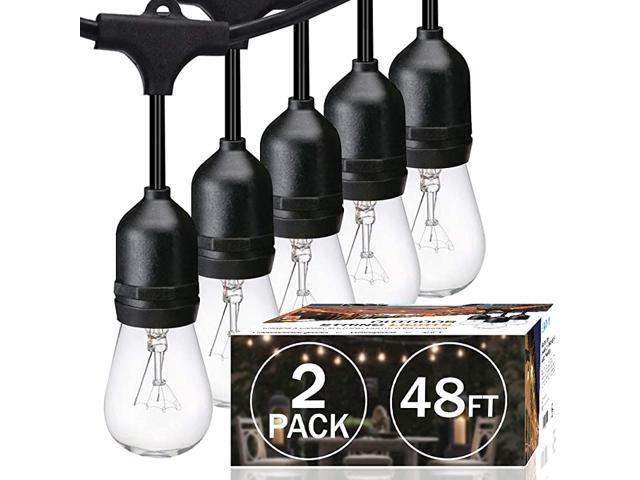 2 Pack 48FT Outdoor String Lights with 11W Dimmable Edison Bulbs for Decorative Backyard Patio Bistro Pergola Commercial Hanging Lights String