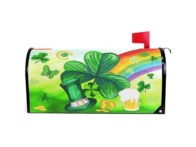Happy Patrick Day Shamrocks Rainbow Mailbox Cover Magnetic Standard Size Elf Hat Clover Beer Coin Letter Post Box Cover Wrap Decoration Welcome