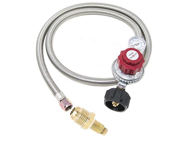 Propane Regulator Steel Hose with Propane Orifice High Pressure 030PSI with PSI Indicator 4 Feet Hose Universal QCC1 for Propane Gas Grill Heater