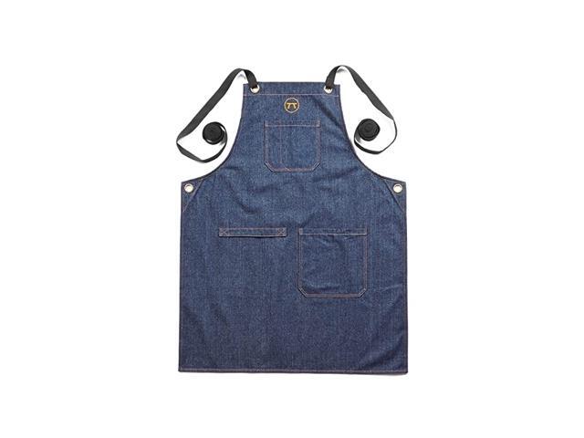 Cross Back Denim Apron with Pockets One Size Fits Most 100 Cotton Blue