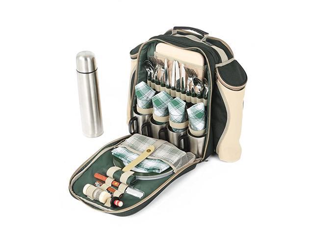 Super Deluxe Forest Green Picnic Backpack Hamper for Four People