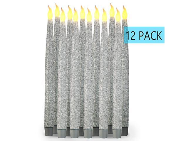 Silver LED Taper Candles Window Candles Candle Lights Long Candles Battery Powered Candles Electric Candles Window Lights with 6 Hour Timer