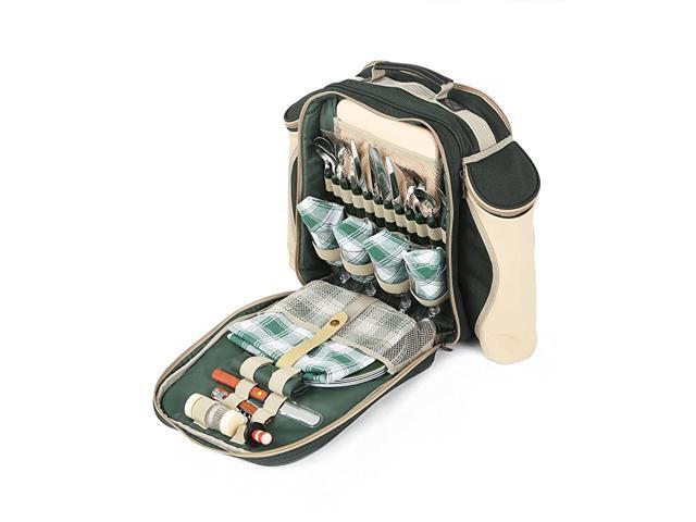 Deluxe Forest Green Picnic Backpack Hamper for Four People