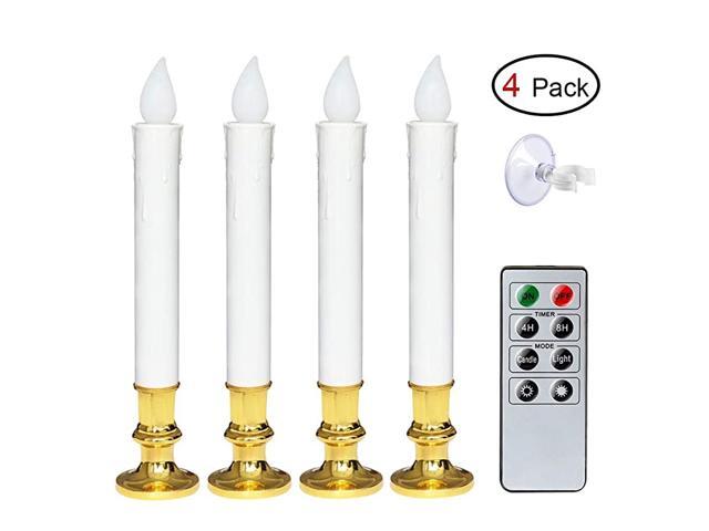 Flameless Window Candles Battery Operated with Holders and Suction Cups Remote and Timer Set of 4 White LED Window Taper Candles Christmas