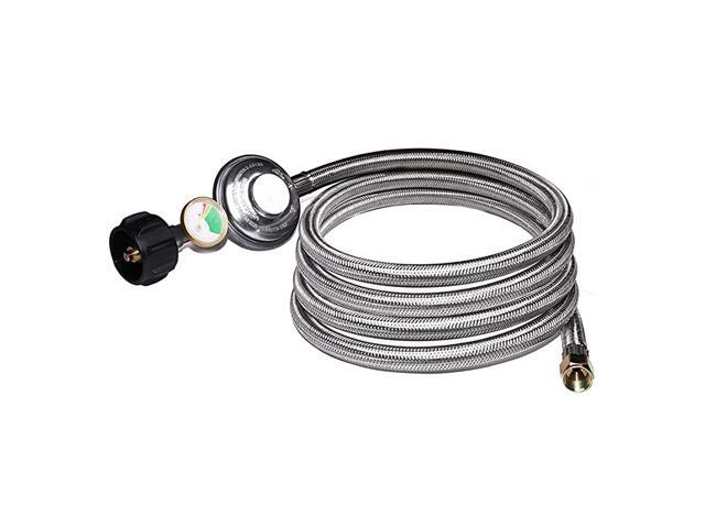 12 Feet Universal QCC1 Low Pressure Propane Regulator Hose Replacement with Propane Tank Gauge Stainless Steel Braided Hose for Most LP Gas Grill