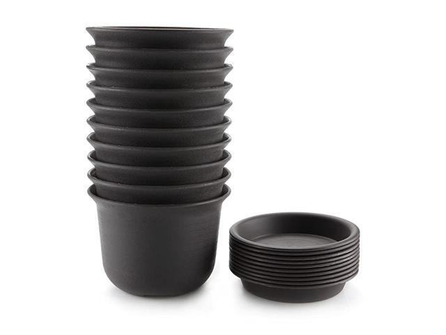 425 Inch Plastic Planter Pots with Saucer Brown Set of 10 Seeding Nursery Planter Pot with Drainage and Tray for Flowers Herbs African Violets