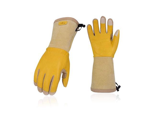 airs Premium Cow Grain Leather Extralong Cuff Thornproof Gardening Gloves Size M Gold CA1013