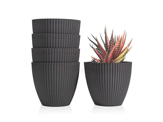 Inch Plastic Planters Indoor Set of 5 Flower Plant Pots Modern Decorative Gardening Pot with Drainage for All House Plants Flowers Herbs African