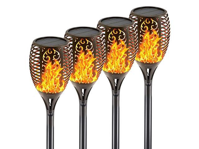 Solar Torch Light Outside Romantic Yard Decorations Easter Pathway Lights 99LED Dancing Flame Active BBQ Camping Partner Waterproof Yellow 4P