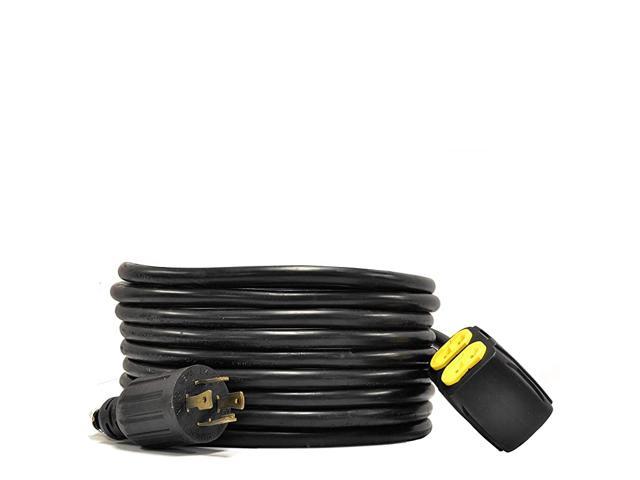 25Ft 30Amp Generator Distribution Power Cord L1430 to 2X 51520R UL Listed 4Prong Locking Plug 30A to 20A 125250V