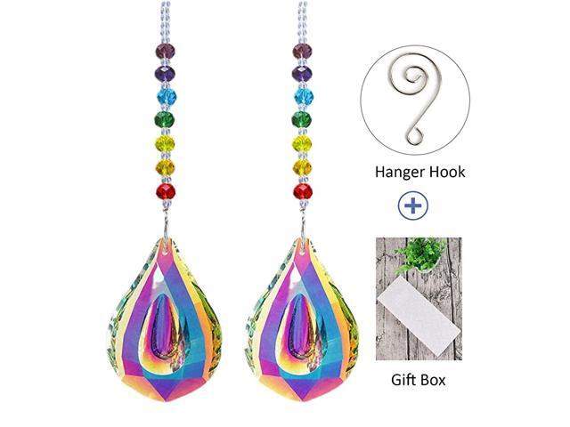 Sun Catcher Feng Shui Crystals Suncatchers for Window with Rainbow Chakra Bead and 76mm Chandelier Crystal Prism Drops 2Pcs