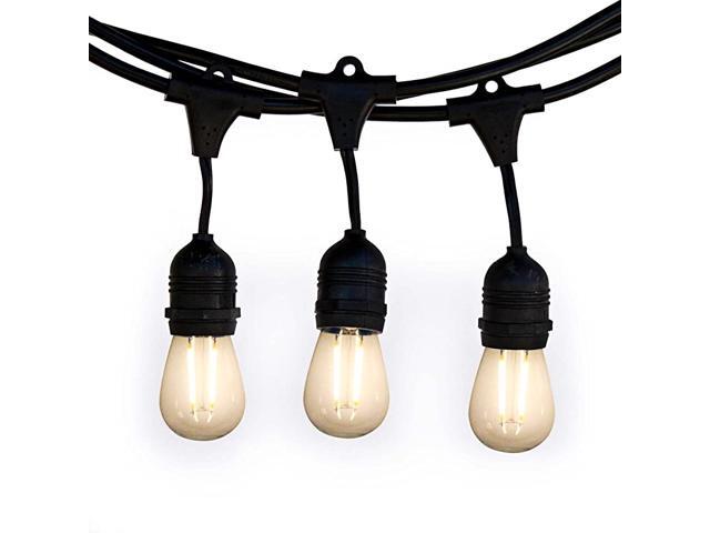 LED Outdoor Patio Lights 46Foot Hanging Outdoor String Lights Includes 16 Dimmable 15 Watt Edison Filament Bulb Cafe Lights Weatherproof