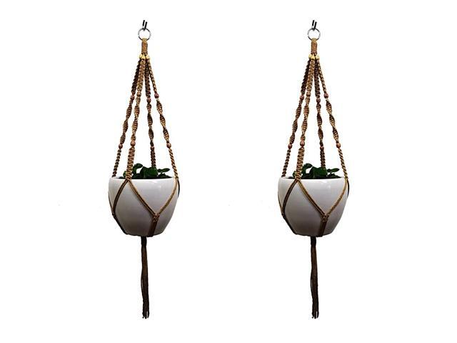4 Legs Macrame Natural Jute Plant Holders with Wood Bead Decoration and Metal Ring 2 41quot