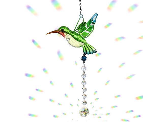 Clear Cut Crystal Ball Cute Green Hummingbird Crystals Ornament Sun Catcher Prisms ChandelierHome Garden Office Decoration with Gift Box Christmas