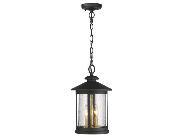 Exterior Pendant Light Lantern 2Light Outdoor Hanging Light Fixture for Porch Black Finish with Seeded Glass 20070H2