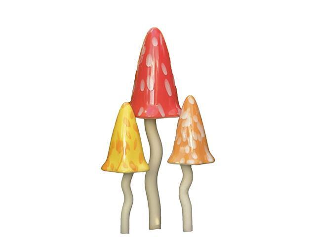 W116 3Pack Garden Ceramic Lawn Ornament Toadstools Summer Colors