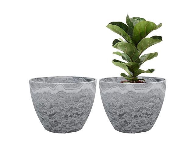 JOLIE MUSE Flower Pot Large Garden Planters 113 Inches Pack 2 Outdoor Indoor Outdoor Planters with Drain Hole Marble