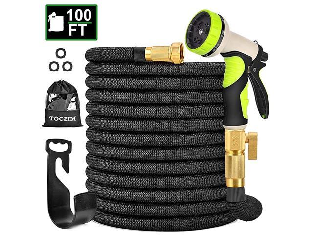 100ft New Expandable Garden Hose Superior Strength 3750D 4Layers Latex with 34quot Solid Brass Connectors 9 Function Spray Nozzle Easy Storage Kink