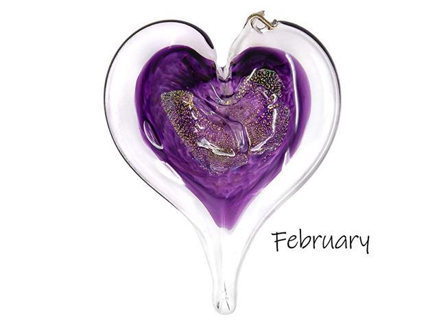 3quot Glass Birthstone Heart Handmade Suncatcher Hanging Home Décor Outdoor Garden Accent February Amethyst