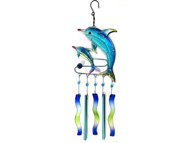 Two Dolphins w Stained Glass Wind Chimes Tubes