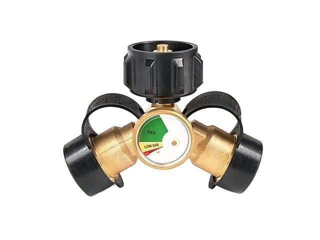 Propane Y Splitter Tee Adapter with Gauge Leak Detector for 540lb Propane Tank with Type 1 Connection Work for BBQ Grills Camping Stoves Gas