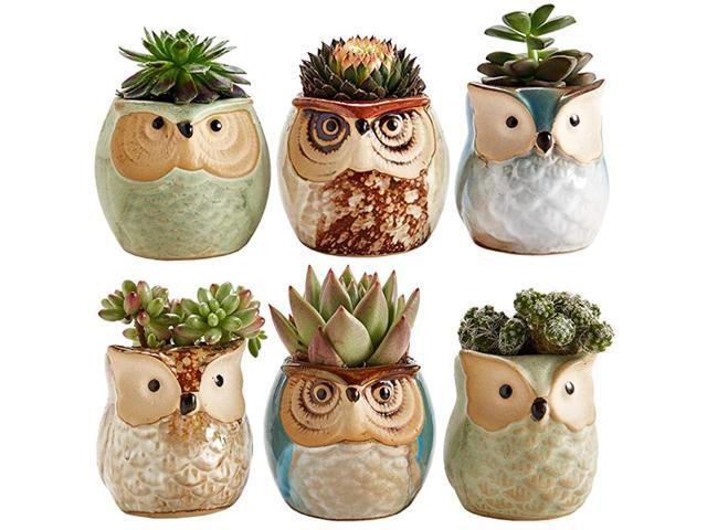 25 Inch Owl Pot Ceramic Flowing Glaze Base Serial Set Succulent Plant Pot Cactus Plant Pot Flower Pot Container Planter Bonsai Pots with A Hole