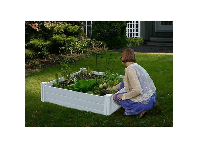 VT17108 4X4 Vinyl Raised 11quot H White x 4ft Modular Garden Bed