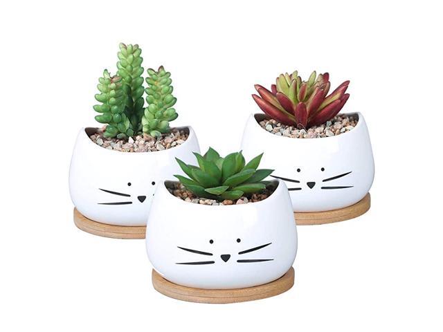32 Inch Cute Cat Ceramic Succulent Planter Pots with Removable Saucer Unique Cactus Planters Porcelain Decorative Flower Pot for Cat Lovers Set of