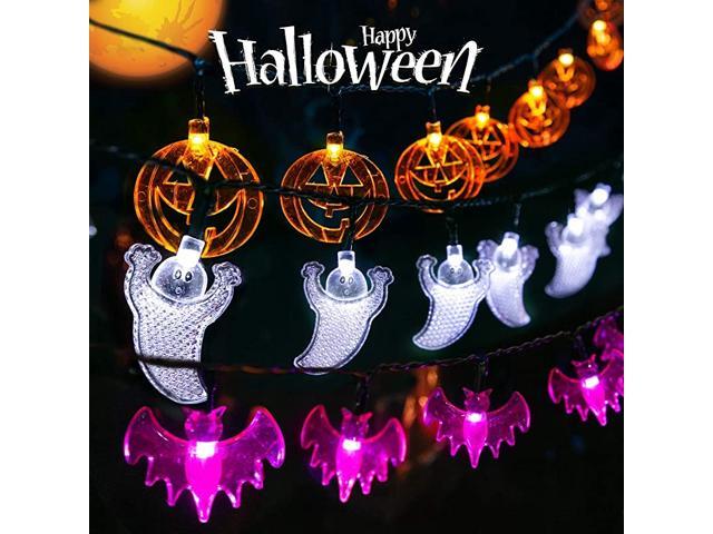 Set of 3 Halloween String Lights Battery Powered 30 LED Halloween Lights of Orange Pumpkins Purple Bats and White Ghosts for Outdoor amp Indoor