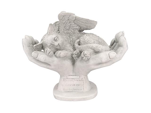 KY69909 In Gods Hands Cat Pet Grave Memorial Outdoor Garden Statue 12 Inch Antique Stone
