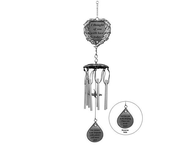 Windchime and Ornament Combo I Thought of You with Love Today Poem Engraved on This Wind Chime Angel Wings Wrapped Around a Heart and Teardrop