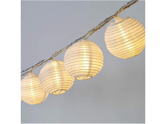 85Ft Mini Lantern String Lights 10 White Nylon Hanging Lanterns with Warm White Bulbs Included Plug in Connectable up to 25 Strands White Lights