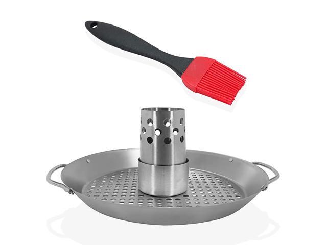 Beer Can Chicken Roaster for Grill Complete with Silicone Basting Brush Stainless Steel BeerCan Rack Holder for Grilling and Roasting Poultry on
