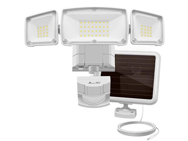 Solar Lights Outdoor Super Bright LED Solar Motion Sensor Lights with Wide Angle Illumination 1600LM 6000K 3 Adjustable Heads IP65 Waterproof