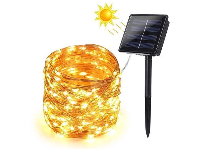 Solar String Lights Outdoor 100 LED Solar Powered Fairy Lights 2 Pack 33ft 8 Modes Copper Wire Lights Waterproof Indoor Lighting for Garden Patio