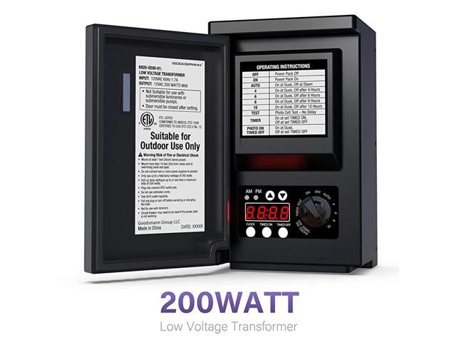 Low Voltage Transformer 200 Watt with Timer Photo Eye Sensor and Weather Shield for Outdoor Lighting 120V AC to 12V AC 9920020001