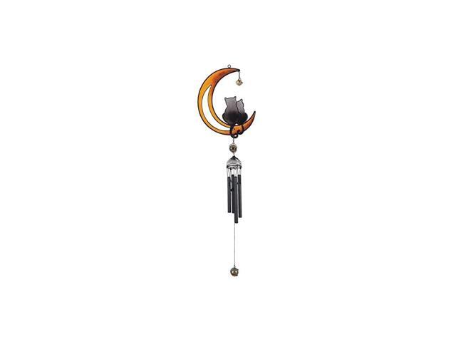 SSG99985 Wind Chime with Black Coated Gems Cats on The Moon Hanging Decoration