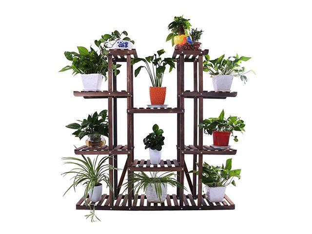 9 Tier Wood Plant Stand 472quot High Widen Carbonized 17 Potted Flower Pot Organizer Shelf Display Rack Holder for Indoor Outdoor Patio Garden