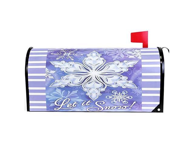 Merry Christmas Snowflake Mailbox Cover Magnetic Standard Size Winter Purple Snow Floral Letter Post Box Cover Wrap Decoration Welcome Home Garden