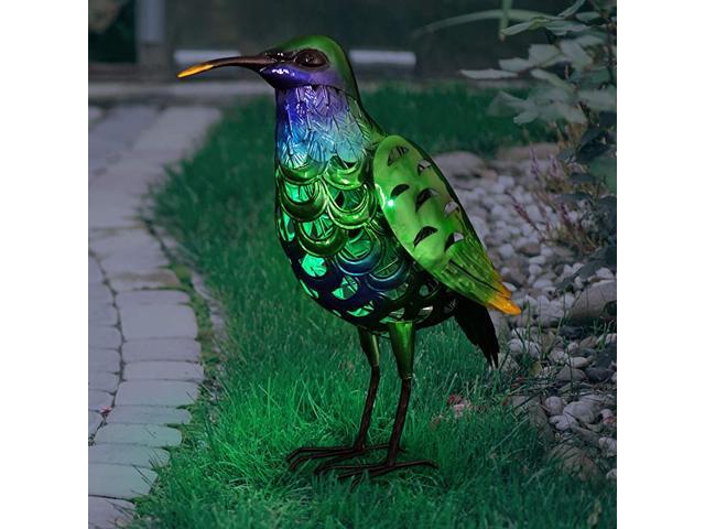 Colorful Hummingbird Statue wSolar Powered LED Lights Metal Filigree Design Hummingbird Art Décor for Lawn UVTreated amp Hand Painted Metal Bird