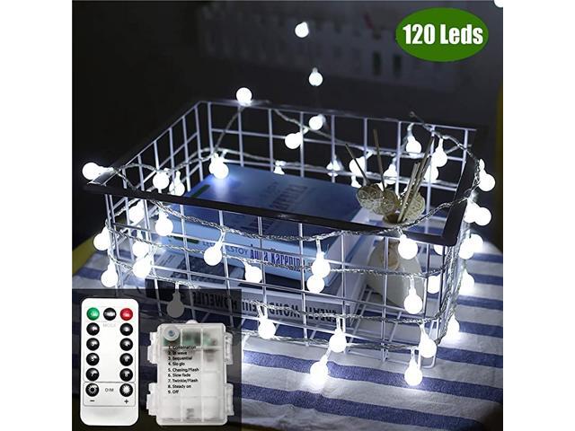 Battery Operated String Lights 49ft 15m 120 LED Bulb White Globe String Lights with Remote Controller Decorative Timer Fairy Light for