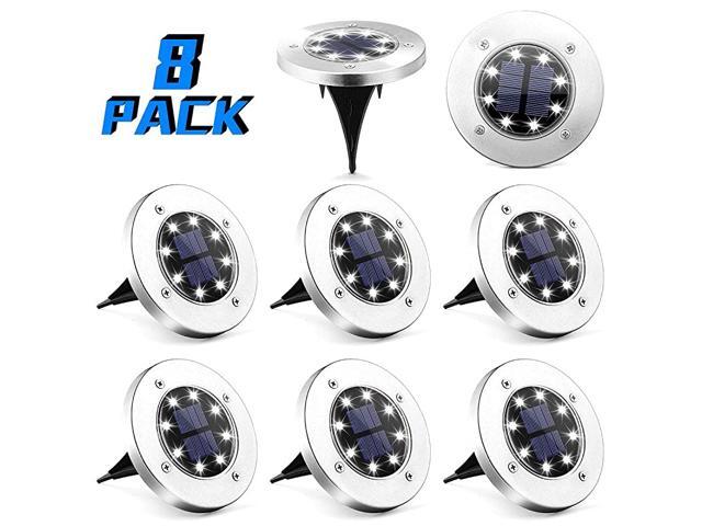 Solar Ground Lights 8 Pack 8 LED Solar Powered Disk Lights Outdoor Waterproof Garden Landscape Lighting for Yard Deck Lawn Patio Pathway Walkway White