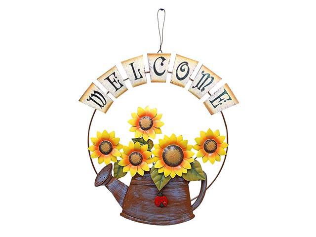 Metal Welcome Sign Hanging Sunflower Watering Can Design Froot Door Hanging Decor Indoor Outdoor