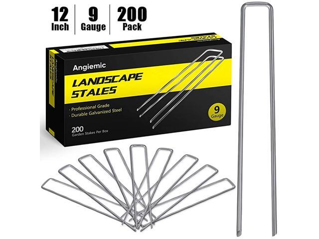 200 Pack 12 Inch 9 Gauge Galvanized Landscape Staples Garden Stakes Ground Staples Sturdy Rustproof Landscaping Staples Sod Pins for Anchoring Weed
